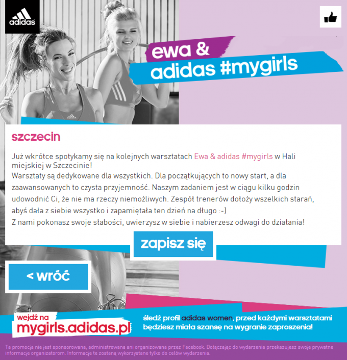 Aplikacje na Facebooka adidas all in for #mygirls